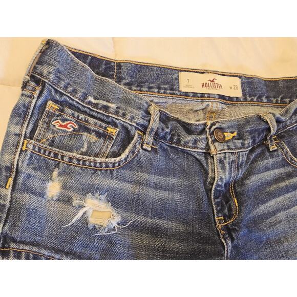 Hollister Jean SoCal Low Stretch Denim Ripped Shorts Sz 7 W 28 Festive Party Y2K - Picture 2 of 7